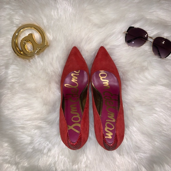 SAM EDELMAN Red ‘Celia’ Point Heels Suede Leather - Picture 4 of 6